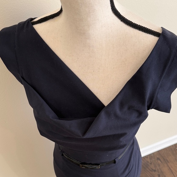 Black Halo Classic Jackie O Navy Blue Sheath Dress Size 2 - Picture 9 of 12